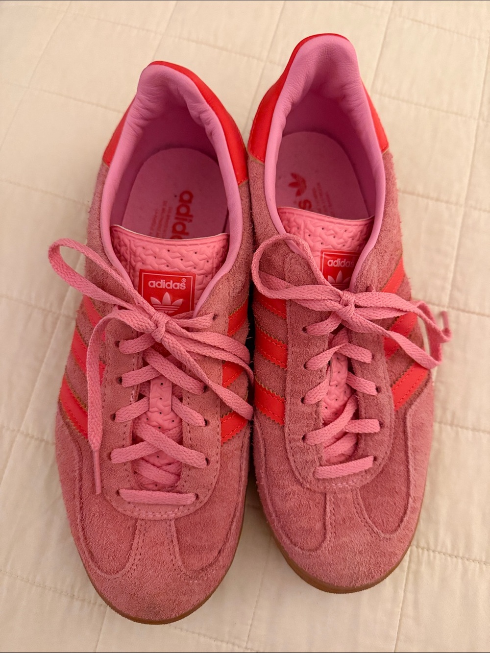 adidas Women’s Pink Suede Sneakers with Coral Stripes